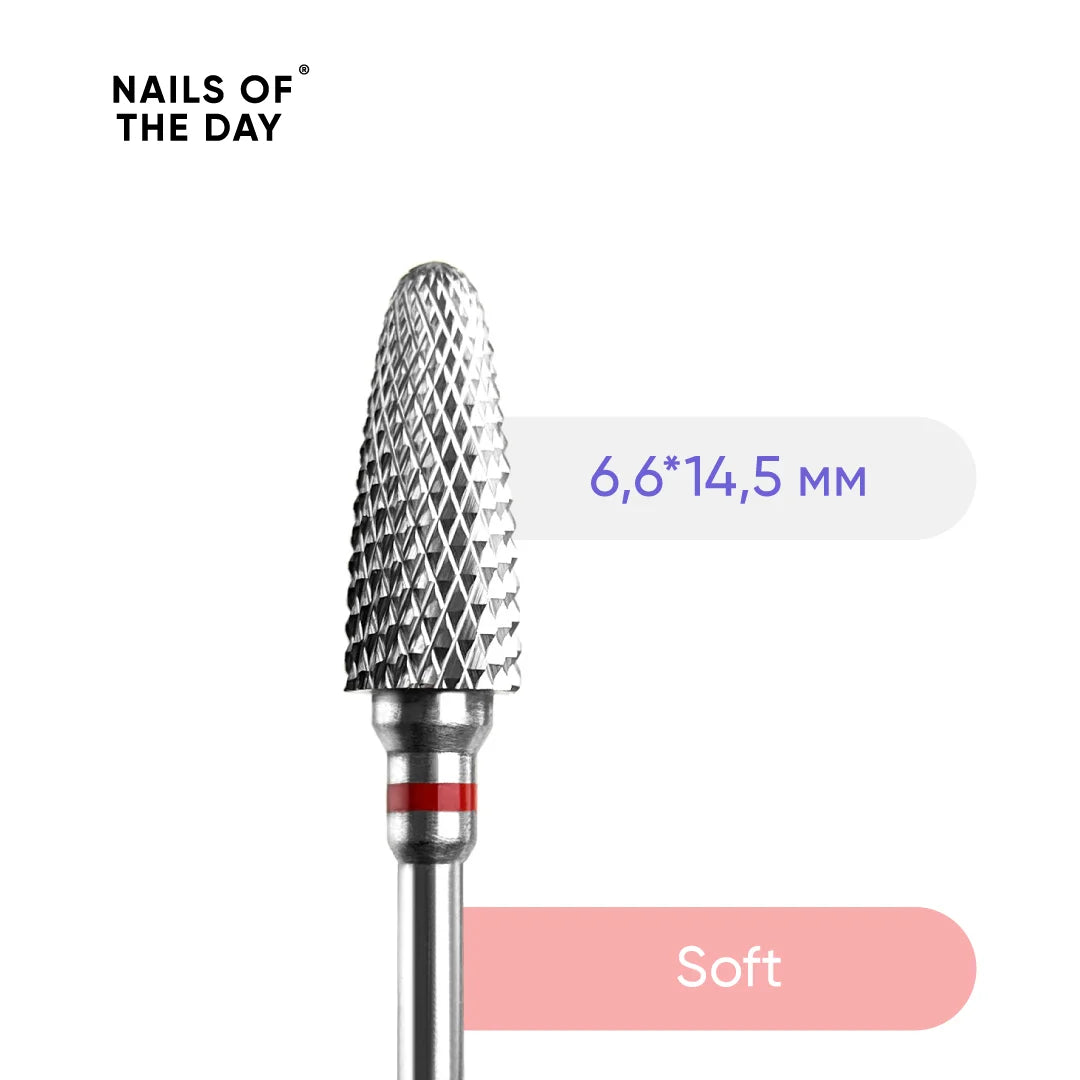 NAILSOFTHEDAY Carbide nail drill bit corn red, 6.6*14.5 mm