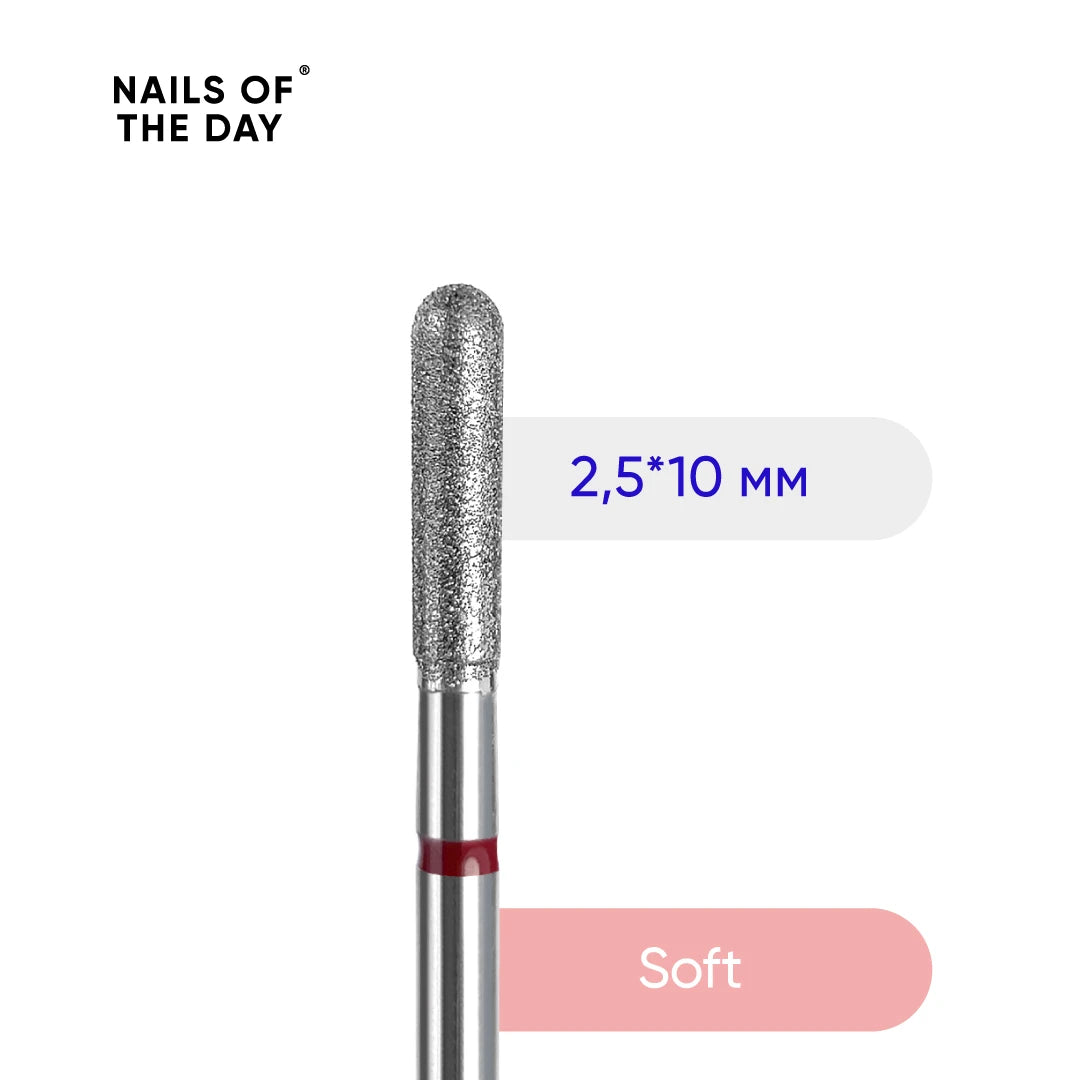 NAILSOFTHEDAY Diamond nail drill bit rounded cylinder red, 2.5*10 mm